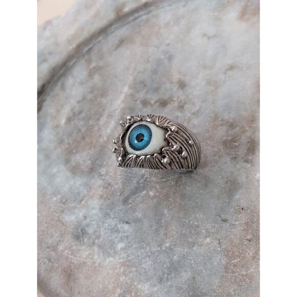 925 Silver with Blue Evil Eye Ring Size 9 - Picture 5 of 12